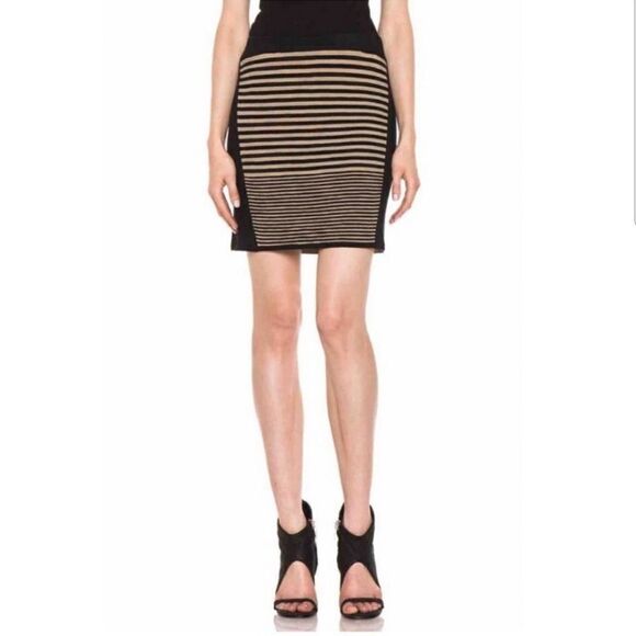 Rag & Bone Knit Mini Skirt Black Tan Striped Size Small - Picture 1 of 6